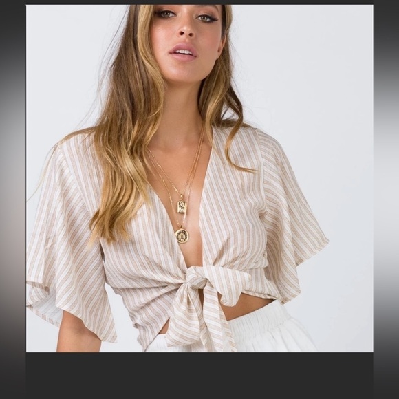 Princess Polly Striped Tie-Front Top - Picture 1 of 4